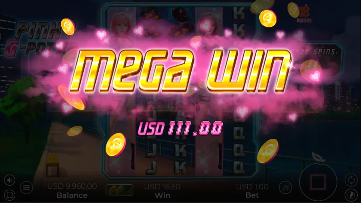 Interface vibrante do slot Pinky G-Pot X2 com luzes neon e elementos de cultura urbana de Seul