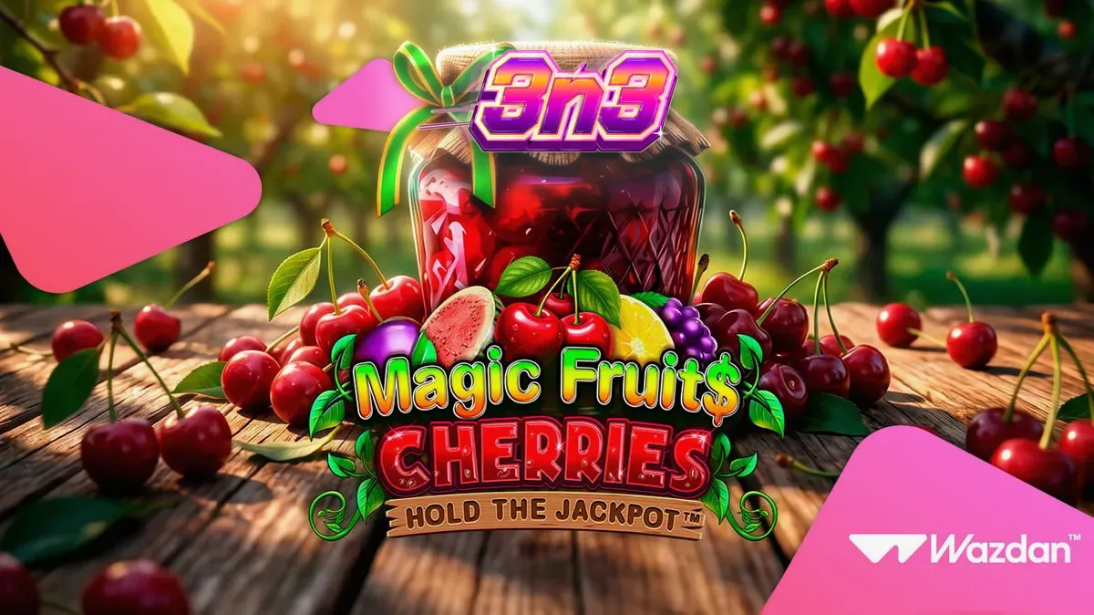 Interface do jogo de slot Magic Fruit$: Cherries com símbolos de frutas e elementos visuais modernos.